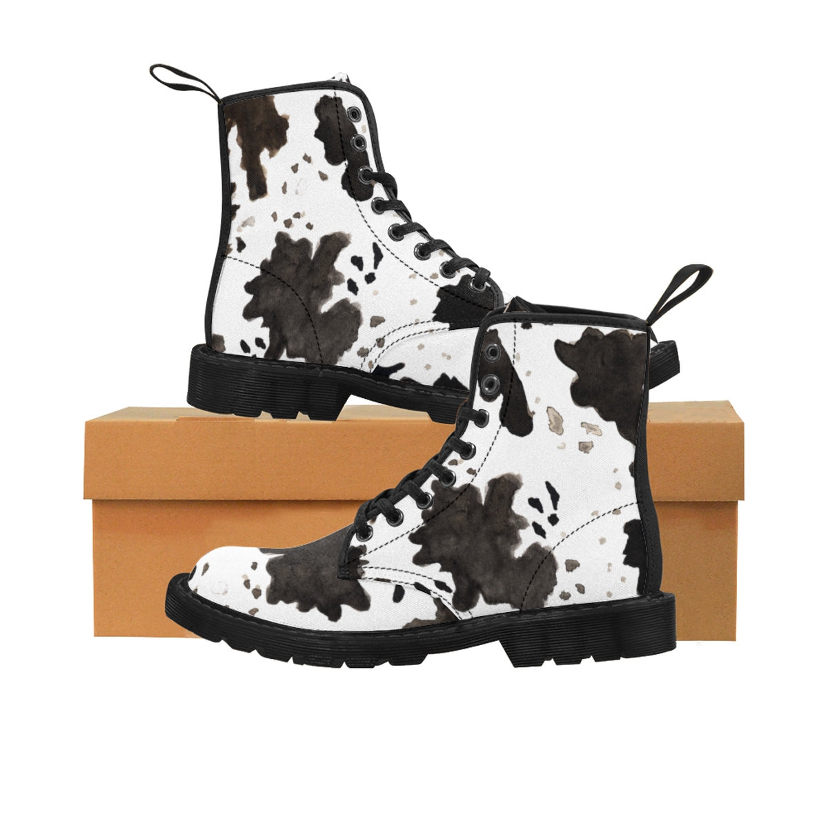 Moo Milk Cow Print Anti Heat + Moisture Designer Men's Winter Boots (US Size: 7-10.5)-Men's Boots-Black-US 9-Heidi Kimura Art LLC