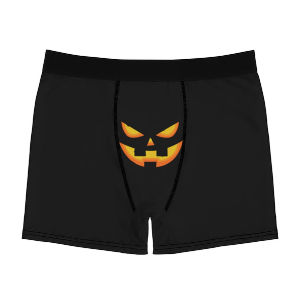 Erotic Black Orange Pumpkin Face Halloween Designer Hot Men's Boxer Briefs-Men's Underwear-Heidi Kimura Art LLC