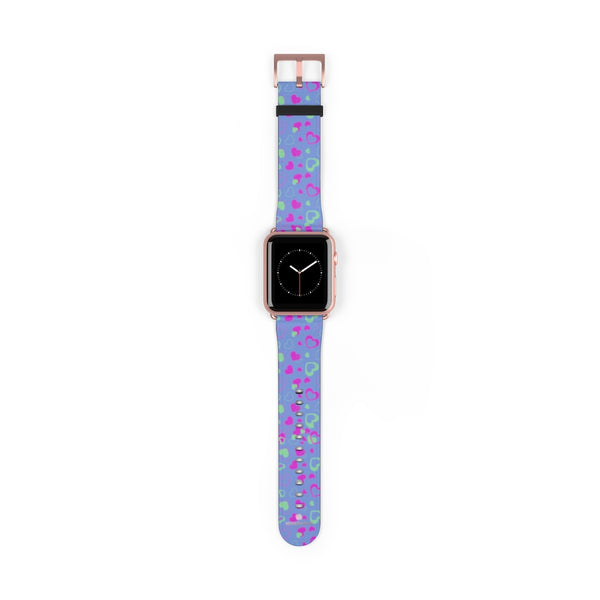 Light Violet Purple Pink Hearts 38mm/42mm Watch Band For Apple Watch- Made in USA-Watch Band-42 mm-Rose Gold Matte-Heidi Kimura Art LLC