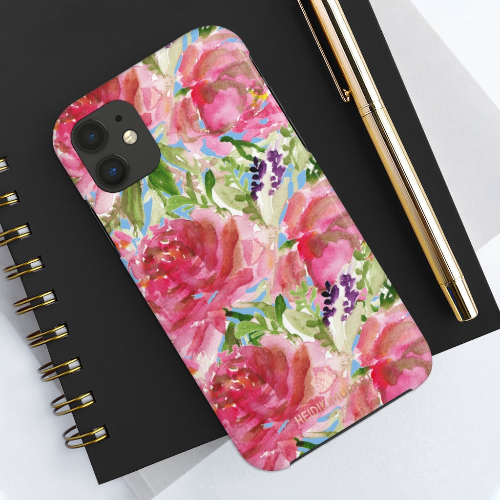 Blue Pink Rose Print Phone Case, Floral Case Mate Tough Phone Cases-Made in USA - Heidikimurart Limited 