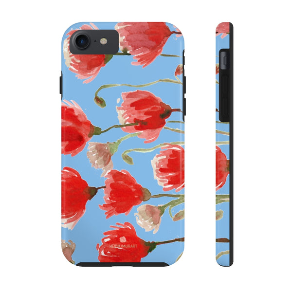 Blue Red Tulip Phone Case, Floral Print Flower Case Mate Tough Phone Cases-Made in USA - Heidikimurart Limited 