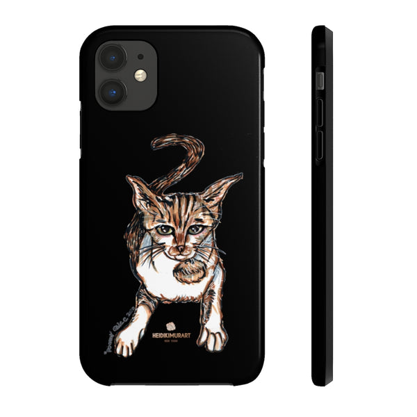 Black Tabby Cat Phone Case, Peanut Meow Cat Case Mate Tough Phone Cases-Printed in USA - Heidikimurart Limited 