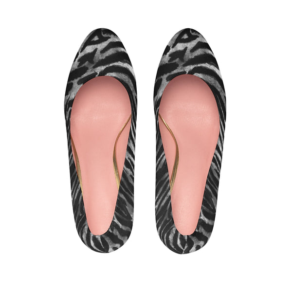 Gray Snow White Tiger Stripe Animal Print Women's Platform Heels (US Size: 5-11)-4 inch Heels-Heidi Kimura Art LLC