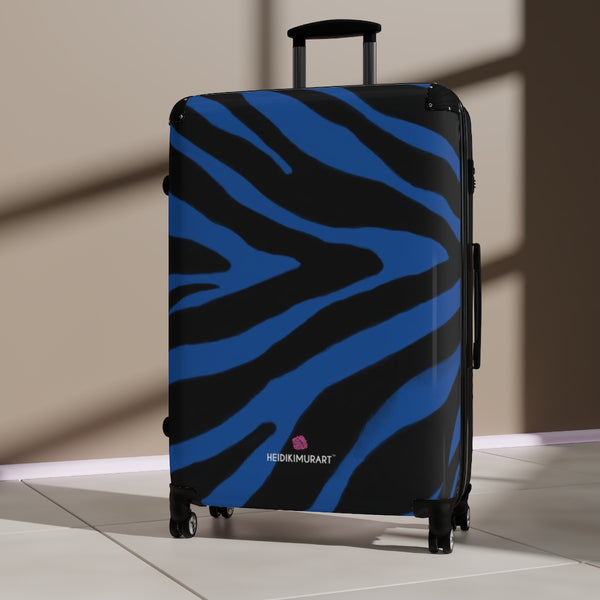 Blue Tiger Striped Print Suitcases, Animal Print&nbsp;Designer Suitcase With TSA-approved&nbsp;Lock, Best&nbsp;Suitcase Luggage (Small, Medium, Large)&nbsp;Unique Cute Spacious Versatile and Lightweight Carry-On or Checked In Suitcase, Best&nbsp;Personal Superior Designer Adult's Travel Bag Custom Luggage - Gift For Him or Her - Made in USA/ UK