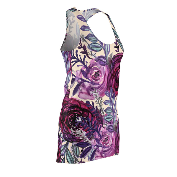 Purple Floral Print Women's Long Sleeveless Racerback Dress - Made in USA (US Size: XS-2XL)-Women's Sleeveless Dress-Heidi Kimura Art LLC
