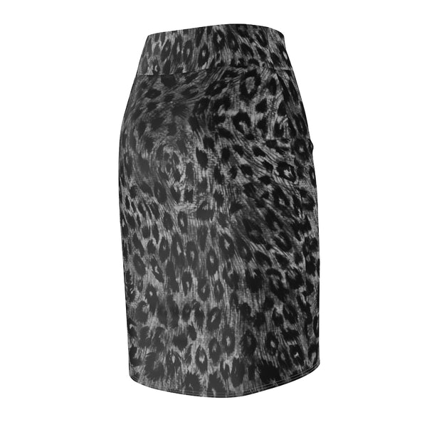 Grey Leopard Women's Pencil Skirt, Animal Print Designer Skirt - Heidikimurart Limited  Grey Leopard Women's Pencil Skirt, Animal Print Mid Waist Premium Quality Designer Women's Pencil Skirt - Made in USA (US Size XS-2XL)