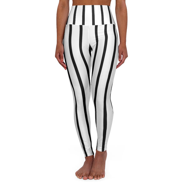 Striped High Waisted Yoga Leggings, Black White Stripes Women's Tights - Made in USA-All Over Prints-Printify-XS-Heidi Kimura Art LLC