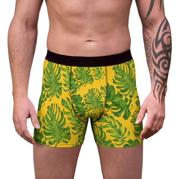 Yellow Green Tropical Men's Boxer Briefs, Elastic Palm Leaf Print Sexy Underwear For Men-All Over Prints-Printify-Heidi Kimura Art LLC