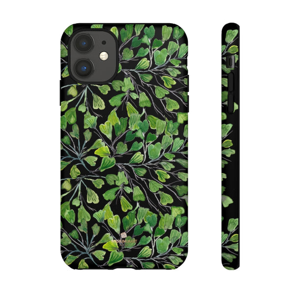 Green Maidenhair Fern Tough Cases, Black Leaf Print Phone Case-Made in USA-Phone Case-Printify-iPhone 11-Matte-Heidi Kimura Art LLC