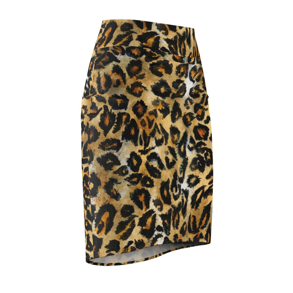 Leopard Print Women's Pencil Skirt, Animal Print Designer Skirt -Made in USA(Size XS-2XL)-Pencil Skirt-Heidi Kimura Art LLC