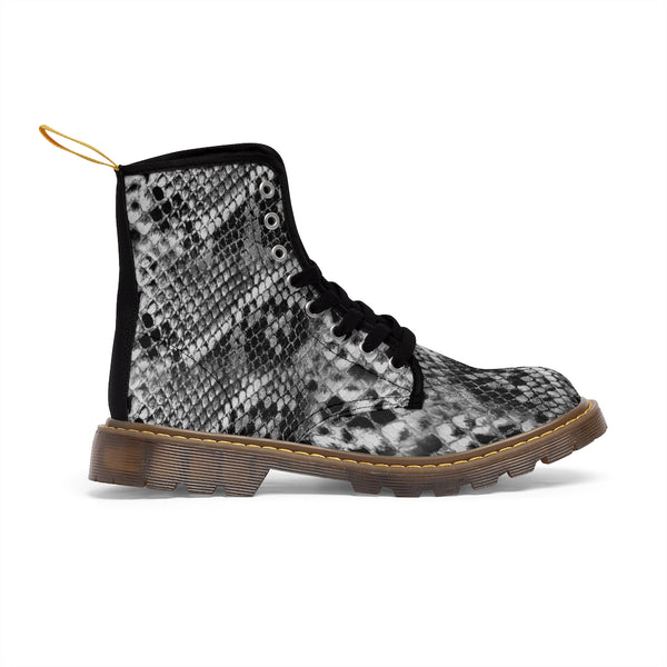 Grey Snakeprint Women's Boots, Python Snake Print Designer Best Winter Boots For Ladies