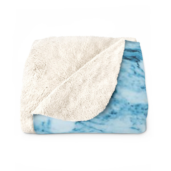 Blue Marble Print Modern Designer Cozy Sherpa Fleece Blanket-Made in USA-Blanket-Heidi Kimura Art LLC