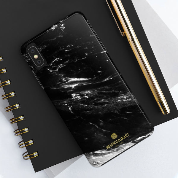 Black Marble Print Phone Case, Designer Case Mate Tough Phone Cases-Made in USA - Heidikimurart Limited 