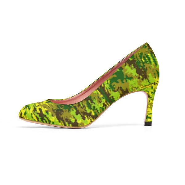 Yellow Green White Camo Military Army Print Premium Women's High Heels Shoes-3 inch Heels-Heidi Kimura Art LLC