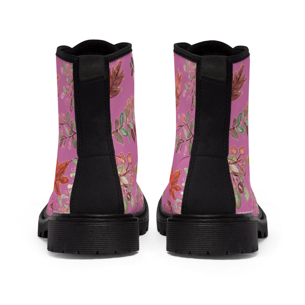 Pink Fall Women's Boots, Fall Leaves Print Women's Boots, Best Winter Boots For Women (US Size 6.5-11)