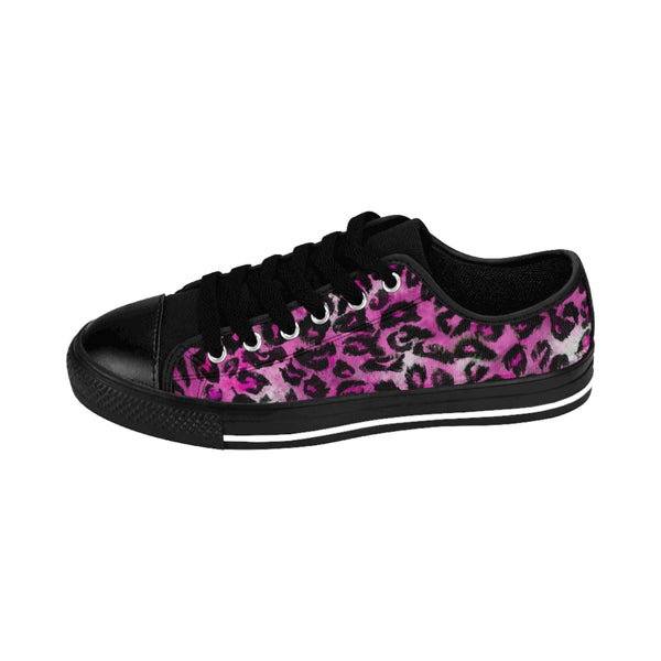 Pink Leopard Print Women's Sneakers, Bright Pink Leopard Spots Animal Skin Print Designer Best Fashion Low Top Canvas Lightweight Premium Quality Women's Sneakers (US Size: 6-12)