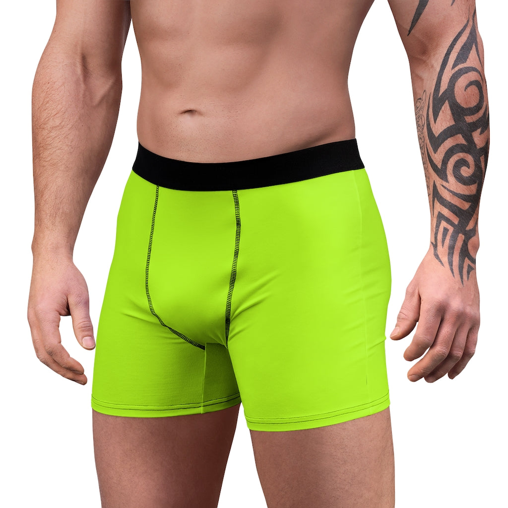 Neon Green Men's Boxer Briefs, Bright Green Brand New Sexy Gay or Straight  Men's Underwear, Neon Green Underwear For Men (US Size: XS-3XL)