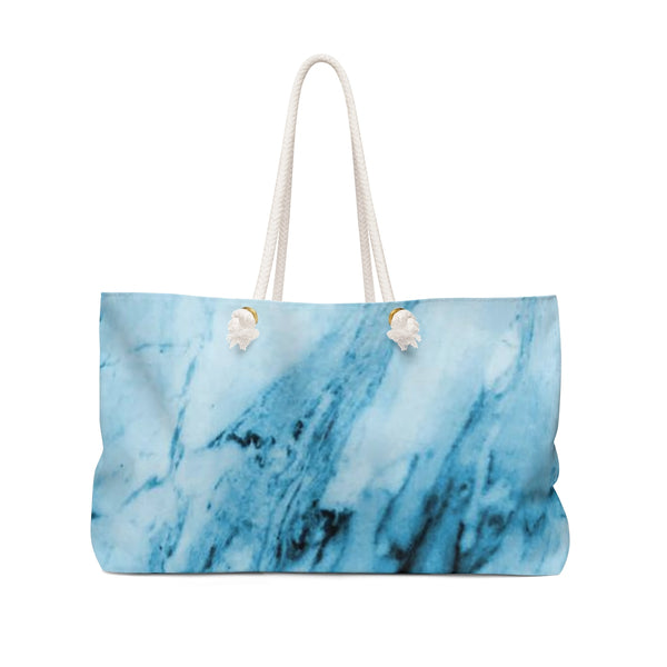 Blue White Marble Print Designer 24"x13" Designer Weekender Bag-Made in USA-Weekender Bag-24x13-Heidi Kimura Art LLC