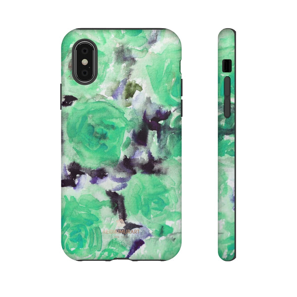 Turquoise Floral Print Tough Cases, Designer Phone Case-Made in USA-Phone Case-Printify-iPhone XS-Matte-Heidi Kimura Art LLC