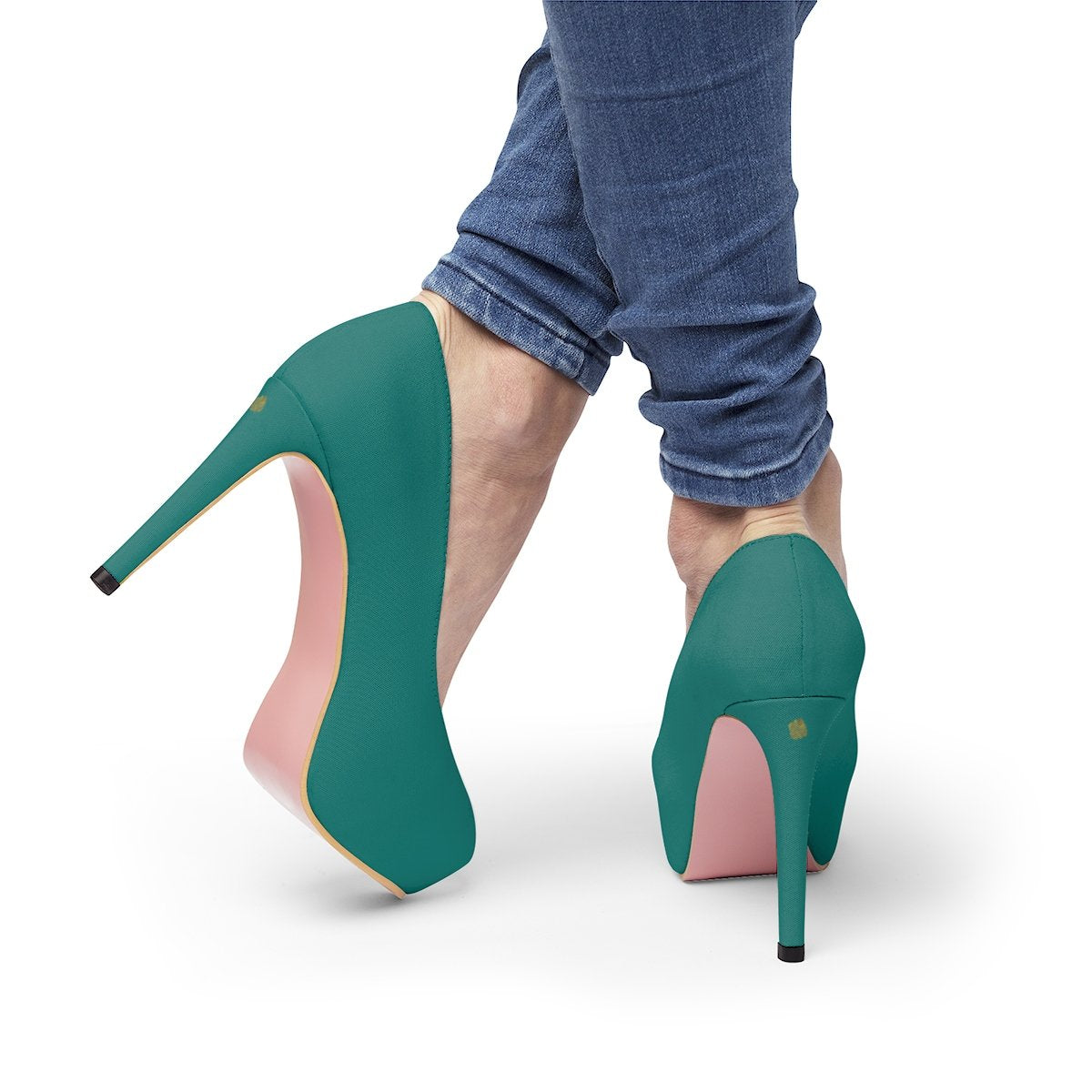 Teal Blue Solid Color Print Luxury Premium Women's Platform Heels (US Size: 5-11)-4 inch Heels-US 7-Heidi Kimura Art LLC