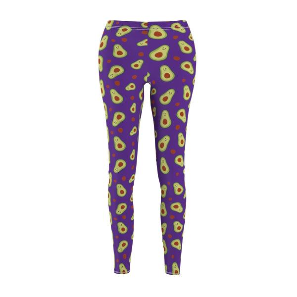 Purple Avocado Cute Print Women's Dressy Long Casual Leggings- Made in USA-All Over Prints-Heidi Kimura Art LLC