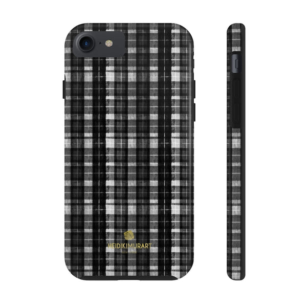 Black White Plaid Phone Case, Tartan Print Case Mate Tough Phone Cases-Made in USA - Heidikimurart Limited 