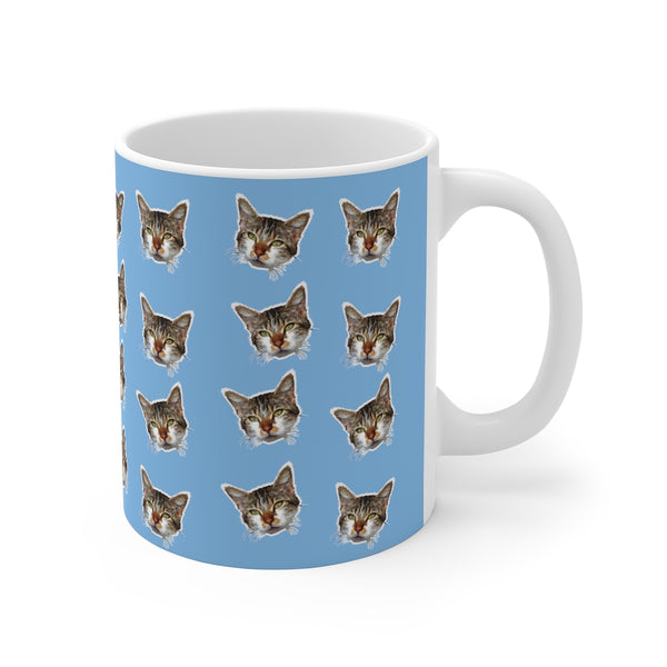 Blue Peanut Cat Mug 11oz, Coffee Tea Ceramic Cup With Rounded Corners with C-Handle-Mug-Printify-11oz-Heidi Kimura Art LLC