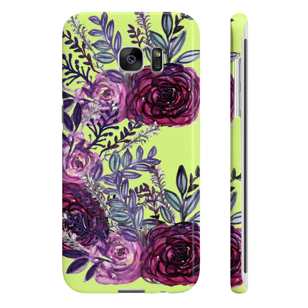 Yellow Slim iPhone/ Samsung Galaxy Floral Purple Rose iPhone or Samsung Case, Made in UK-Phone Case-Samsung Galaxy S7 Edge Slim-Glossy-Heidi Kimura Art LLC