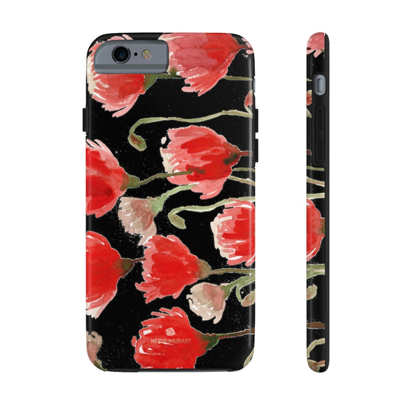 Black Red Tulip Phone Case, Floral Print Flower Case Mate Tough Phone Cases-Made in USA - Heidikimurart Limited 