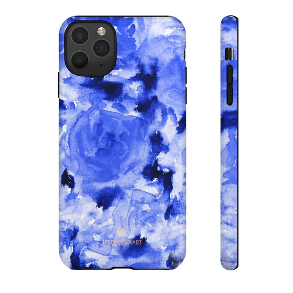 Blue Floral Print Phone Case, Roses Tough Designer Phone Case -Made in USA-Phone Case-Printify-iPhone 11 Pro Max-Glossy-Heidi Kimura Art LLC