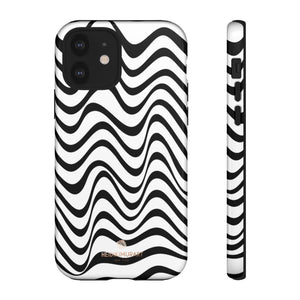 Wavy Black White Tough Cases, Designer Phone Case-Made in USA-Phone Case-Printify-iPhone 12-Glossy-Heidi Kimura Art LLC