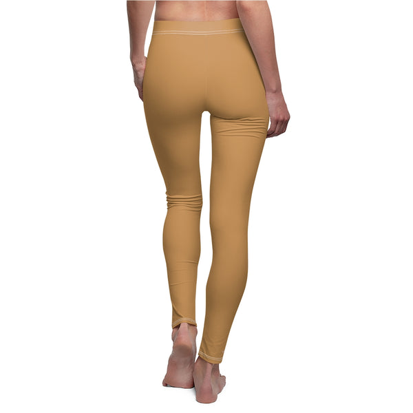 Sand Brown Solid Color Print Women's Dressy Long Casual Leggings- Made in USA-All Over Prints-Heidi Kimura Art LLC
