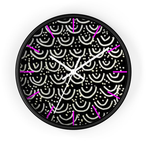 Black Mermaids Wall Clock, Geometric Print 10" dia. Indoor Large Wall Clock - Made in USA-Wall Clock-Black-White-Heidi Kimura Art LLC
