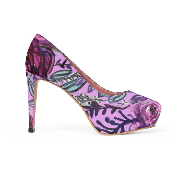 Pink Purple Rose Floral Women's Platform Heels Stiletto Pumps Shoes (US Size: 5-11)-4 inch Heels-Heidi Kimura Art LLC