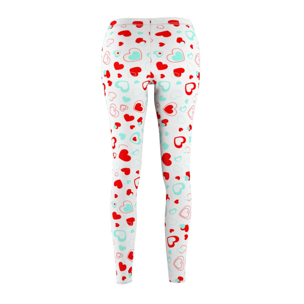 White Red Hearts Valentines Print Women's Dressy Long Casual Leggings- Made in USA-All Over Prints-Heidi Kimura Art LLC