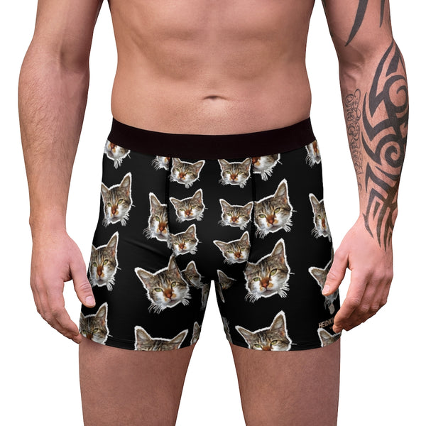 Black Cat Print Men's Underwear, Cute Cat Boxer Briefs For Men, Sexy Hot Men's Boxer Briefs Hipster Lightweight 2-sided Soft Fleece Lined Fit Underwear - (US Size: XS-3XL) Cat Boxers For Men/ Guys, Men's Boxer Briefs Cute Cat Print Underwear