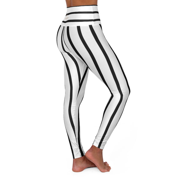 Striped High Waisted Yoga Leggings, Black White Stripes Women's Tights-All Over Prints-Printify-Heidi Kimura Art LLC Vertically White Black Striped Tights, High Waisted Vertical Stripes High Waisted Yoga Leggings, Modern Best Ladies High Waisted Skinny Fit Yoga Leggings With Double Layer Elastic Comfortable Waistband, Premium Quality Best Stretchy Long Yoga Pants For Women-Made in USA, US Size: (XS-2XL)