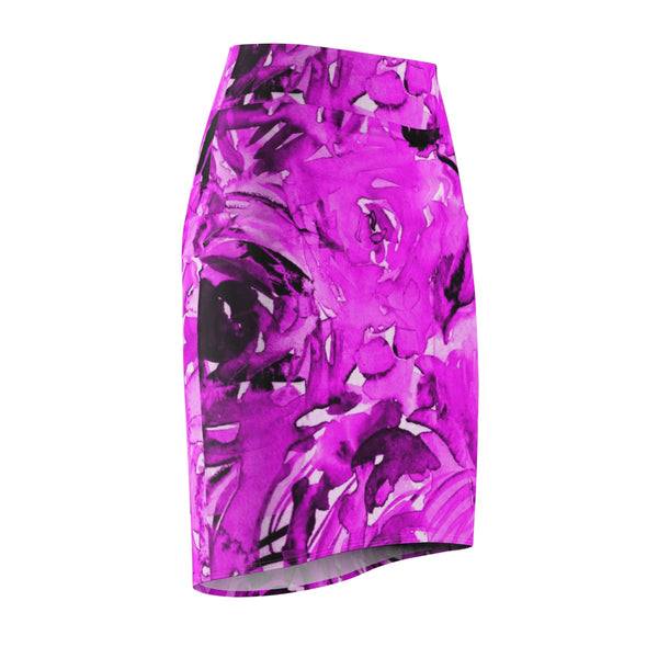 Bright Pink Rose Abstract Floral Print Women's Pencil Skirt - Made in USA (Size XS-2XL)-Pencil Skirt-Heidi Kimura Art LLC