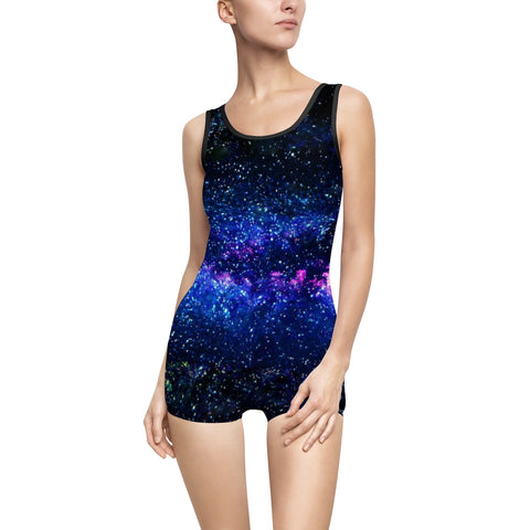 Space Cosmos Galaxy Print Designer Women's Vintage Style Swimsuit (US Size: XS-3XL)-One-piece swimwear-Black-M-Heidi Kimura Art LLC
