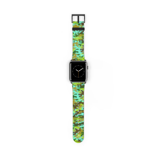 Light Blue Green Camo Print 38mm/ 42mm Watch Band For Apple Watches- Made in USA-Watch Band-42 mm-Black Matte-Heidi Kimura Art LLC