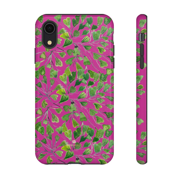 Pink Maidenhair Fern Tough Cases, Hot Pink Green Leaf Print Phone Case-Made in USA-Phone Case-Printify-iPhone XR-Glossy-Heidi Kimura Art LLC