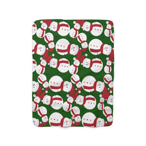 Dark Green White Red Christmas Cute Fluffy Snowman Print Cozy Sherpa Fleece Blanket-Blanket-50'' x 60''-Heidi Kimura Art LLC