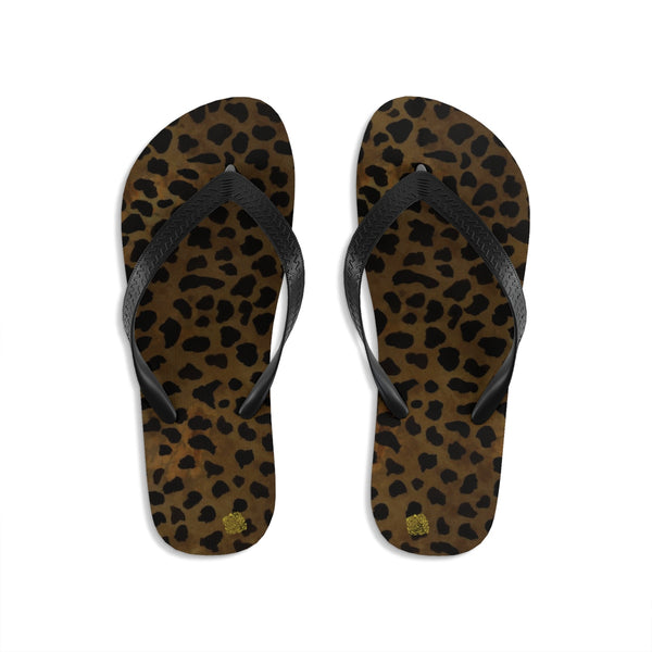 Unisex Women's Or Men's Fashion Brown Leopard Animal Print Beach Flip-Flops-Flip-Flops-Large-Heidi Kimura Art LLC