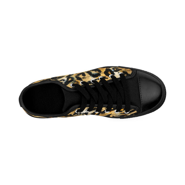 Sexy Brown Leopard Wild Animal Print Designer Women's Low Top Sneakers Shoes-Women's Low Top Sneakers-Heidi Kimura Art LLC