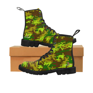 Brown Camouflage Women's Canvas Boots, Army Military Print Casual Fashion Gifts, Camo Shoes For Veteran Wife or Mom or Girlfriends, Combat Boots, Designer Women's Winter Lace-up Toe Cap Hiking Boots Shoes For Women (US Size 6.5-11)