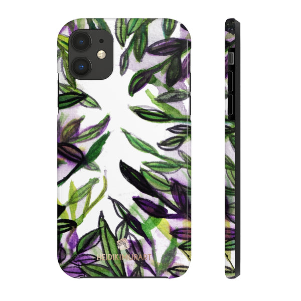 White Purple Tropical Leaf Phone Case, Floral Print Flower Case Mate Tough Phone Cases-Made in USA - Heidikimurart Limited 