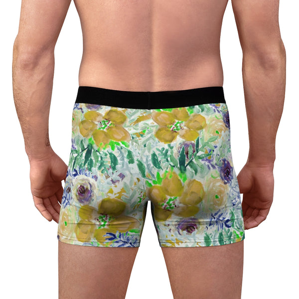 Yellow Floral Print Men's Underwear, Designer Boxer Briefs-All Over Prints-Printify-Heidi Kimura Art LLC