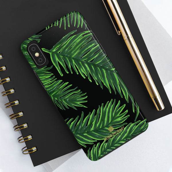 Black Palm Leaf Print Phone Case, Tropical Print Case Mate Tough Phone Cases-Made in USA - Heidikimurart Limited 