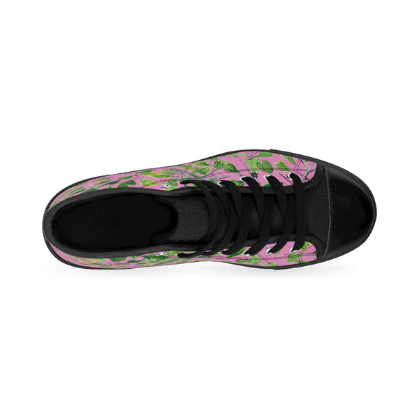 Pink Fern Men's High-top Sneakers, Green Cute Maidenhair Leaf Print Designer Men's High-top Sneakers Running Tennis Shoes, Fern Leaves Designer High Tops, Mens Floral Shoes, Tropical Leaf Print Sneakers (US Size: 6-14)