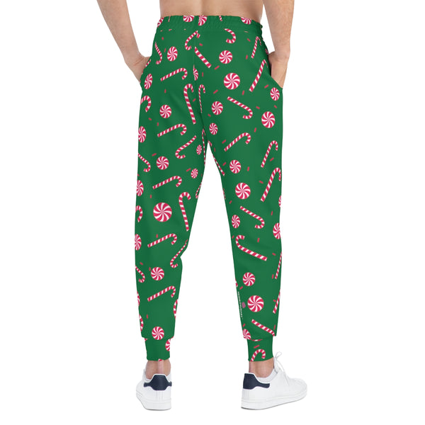 Christmas Winter Unisex Athletic Joggers, Green Sweatpants For Men or Women